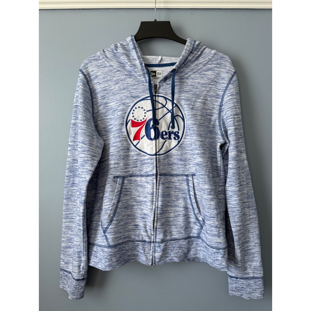 New‎ Era NBA Philadelphia 76ers Full Zip Blue White Static Hoodie Women's Large